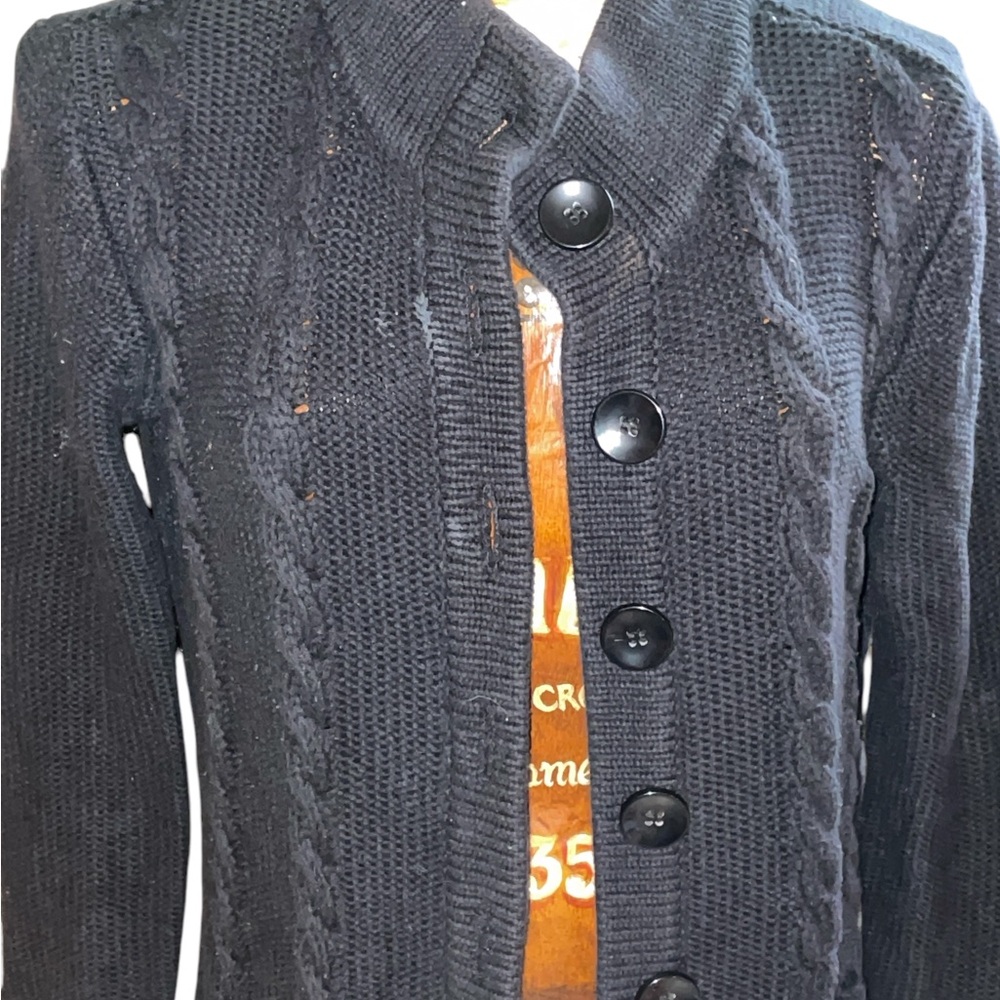 Women's Chadwicks of Boston Black Long Cardigan Sweater Size PM